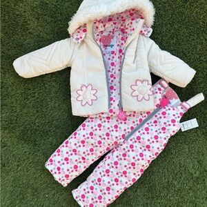 Charming Floral Kids Winter Set - Pink and White